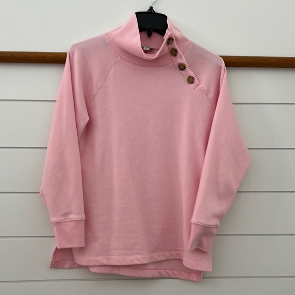 J Crew 
Pink Button-Detail Turtleneck Sweater